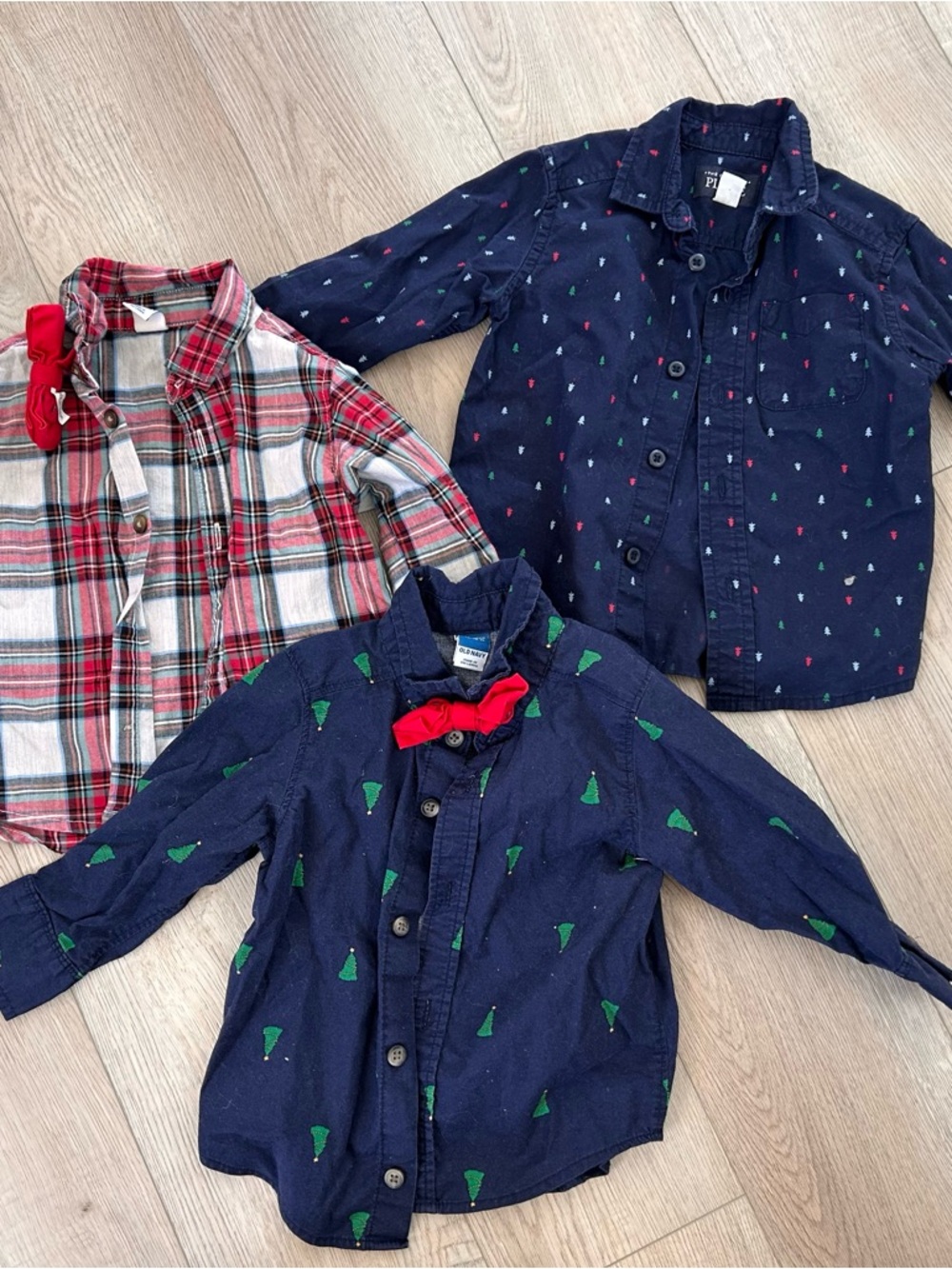 12-18 Children's Navy Blue Button-Up Shirt with Green Trees - Kids Shirts & Tops